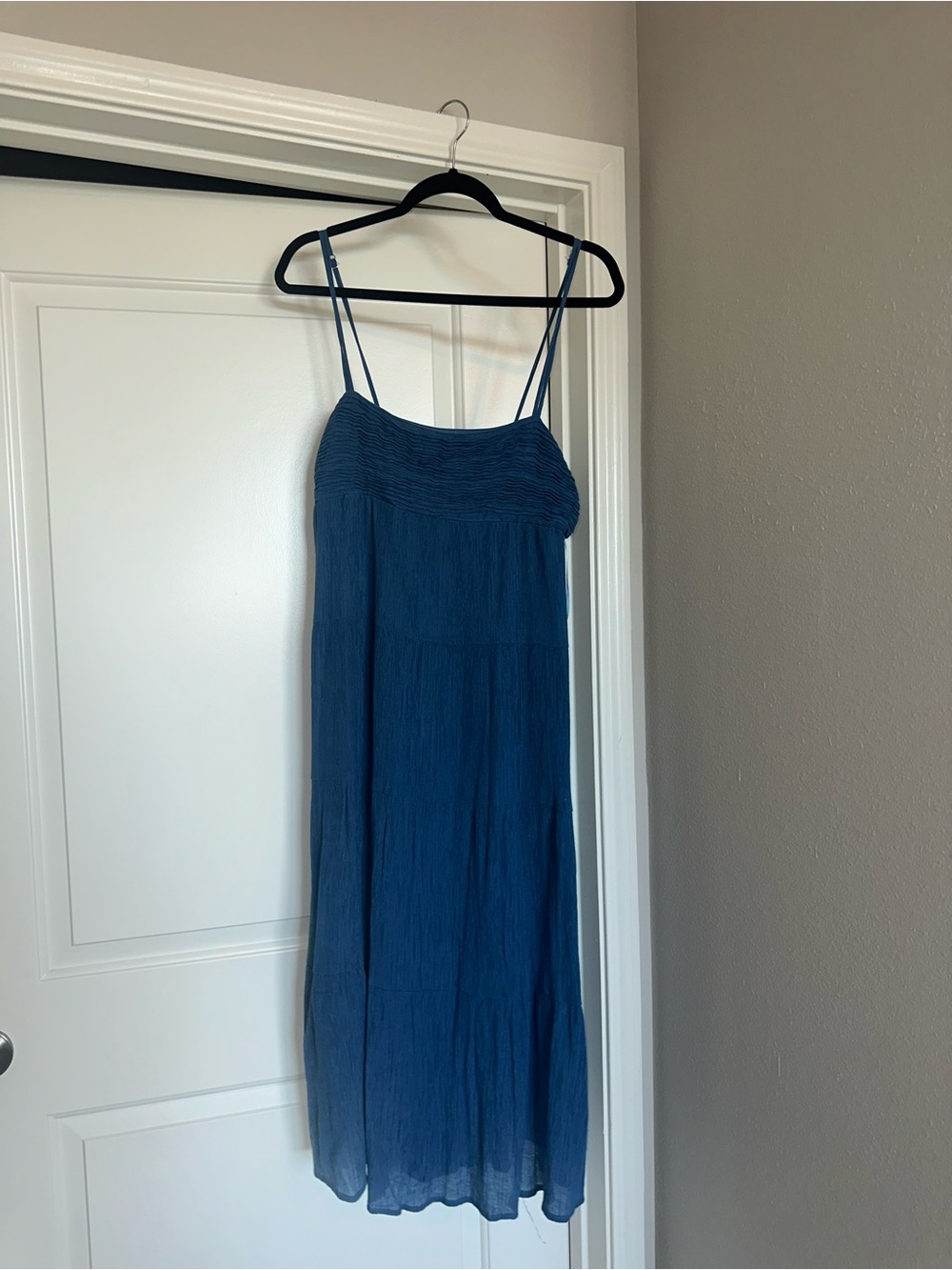 Blue Spaghetti-Strap Midi Dress